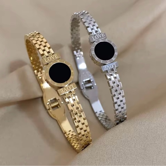 Black Stone Roman Numeral Bangle Stainless Steel - Picture 4 of 5